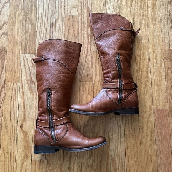 Frye sz 7 Phillip Riding boots cognac leather side zip great pre owned condition - Picture 3 of 10